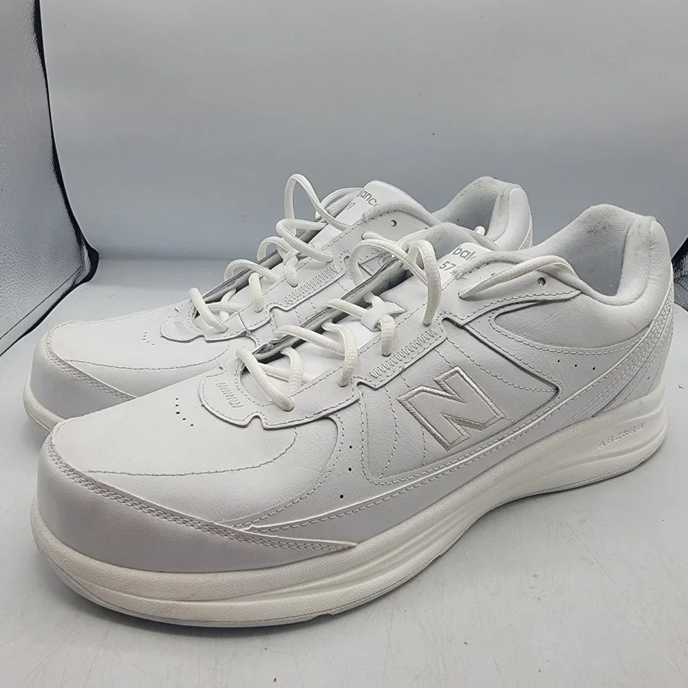 New Balance 577 Mens 13 Triple White Casual Walking Dad Shoes Sneakers MW577WT